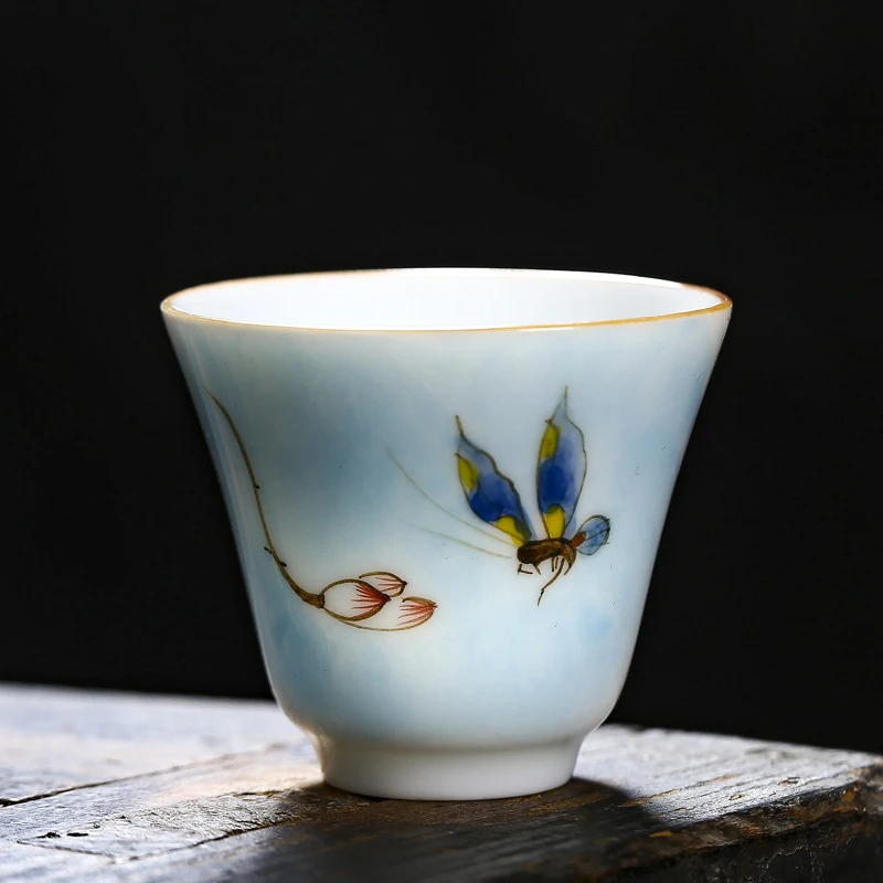 釉下彩纯手绘主人杯单杯个人杯高白青花功夫茶杯茶碗陶瓷泡茶杯