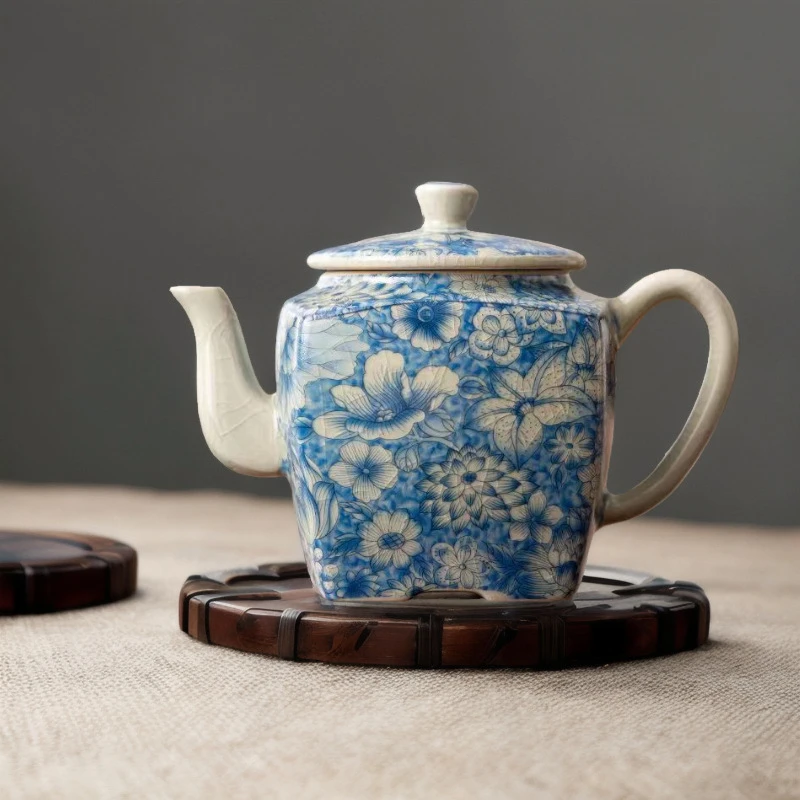 万花繁花老陶泥茶壶家用仿古汝窑陶瓷泡茶单壶日式简约功夫茶具