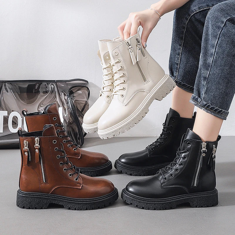 断码清仓马丁靴女英伦风秋冬单靴百搭低跟短靴防滑皮靴ins