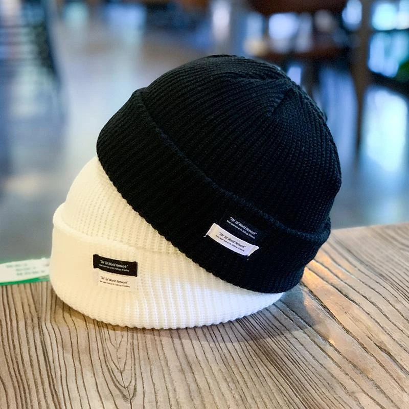 新款帽子男秋冬百搭黑色潮牌针织瓜皮帽日系毛线帽女雅痞帽潮流