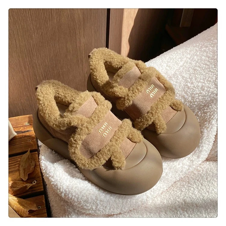 伊莎贝尔2024冬季泰迪熊面包鞋保暖加绒百搭丑萌可爱风丑萌鞋355