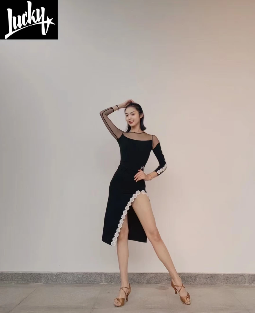 LUCKY007拉丁长袖连衣裙自带胸垫底裤