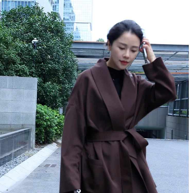 【叭哒不惑】 一眼贵 高支澳毛桑蚕丝秀场经典版时尚潮流宽松大衣