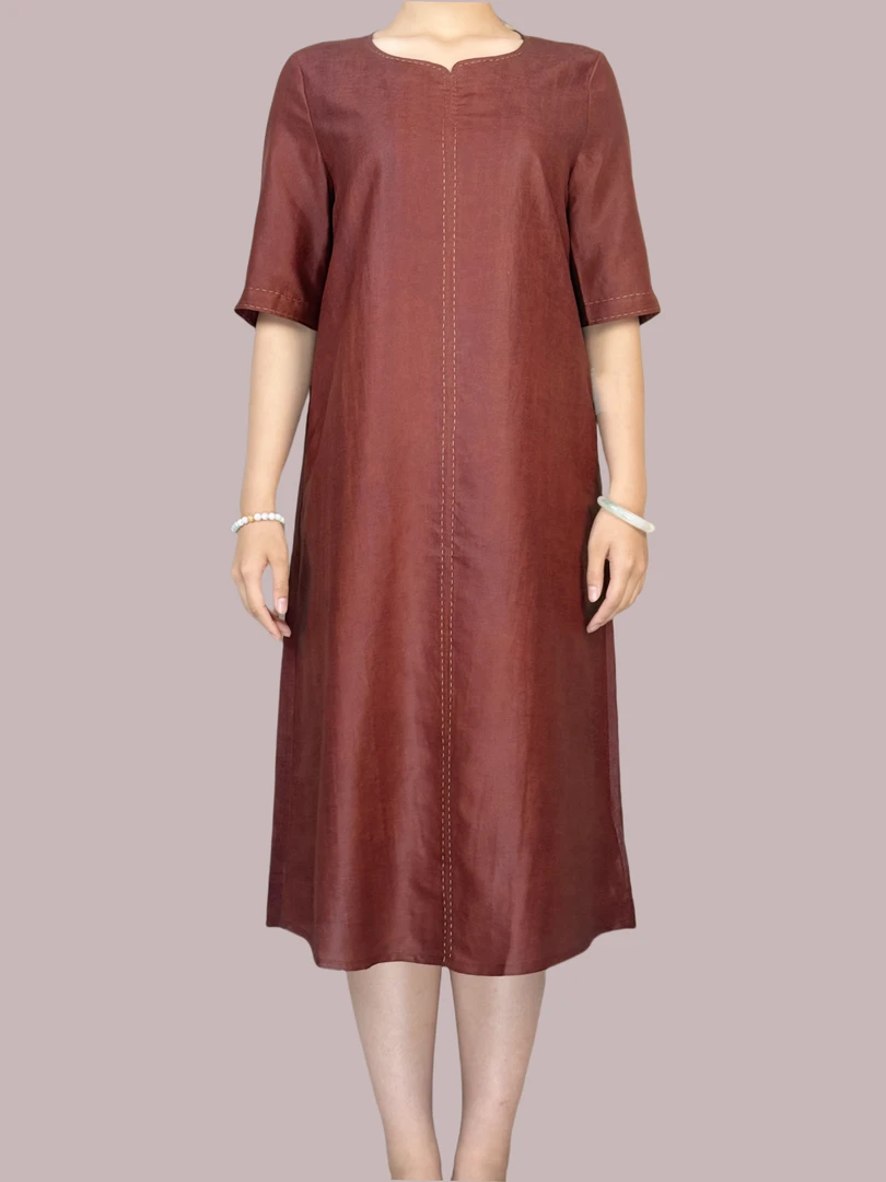 高定香云纱连衣裙100桑蚕丝红油皮红云纱新中式F857