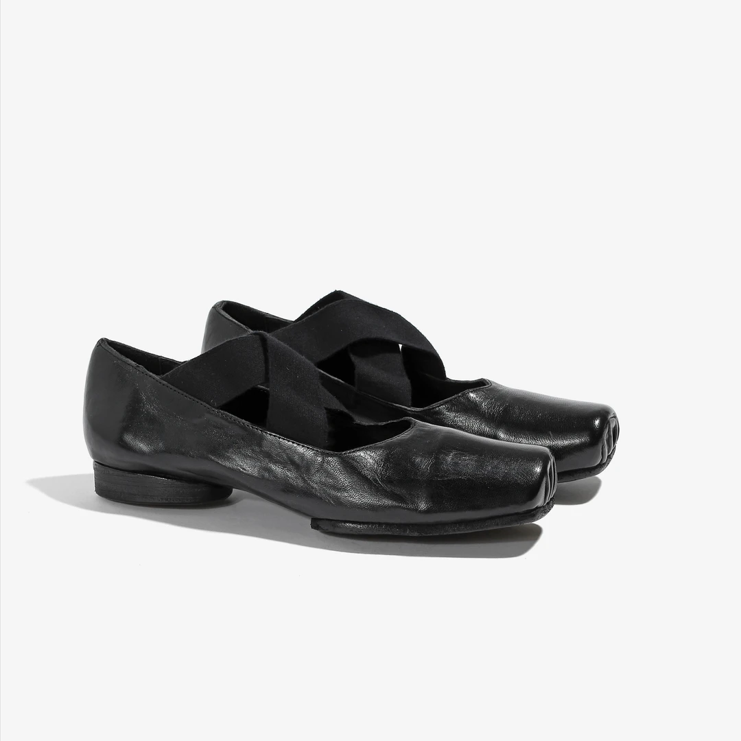 普森水洗做旧粗跟中跟单鞋交叉扣带芭蕾鞋1849-1