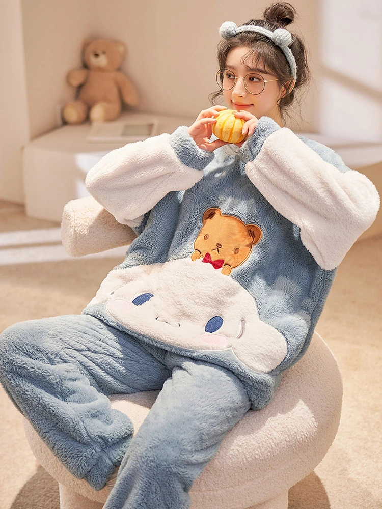 2023睡衣女冬天毛绒家居服加绒冬款卡通保暖宽松睡衣女套头女睡衣