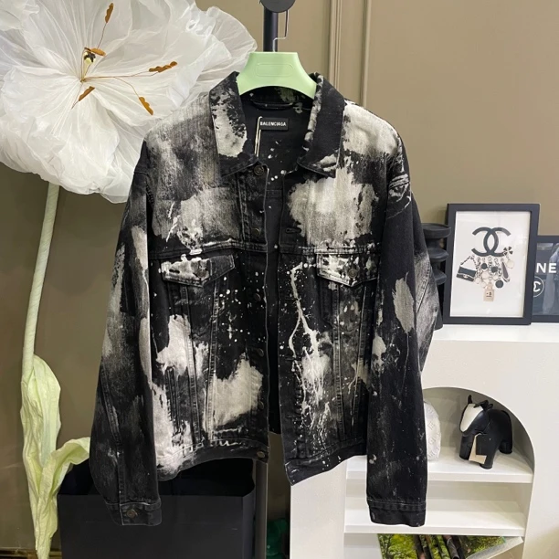 95新 Balenciaga/巴黎世家 潮服/46码/印花牛仔外套/03150026