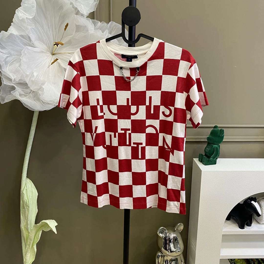 95新 LouisVuitton/路易威登 lv/S码/红白时尚格短袖/02280017