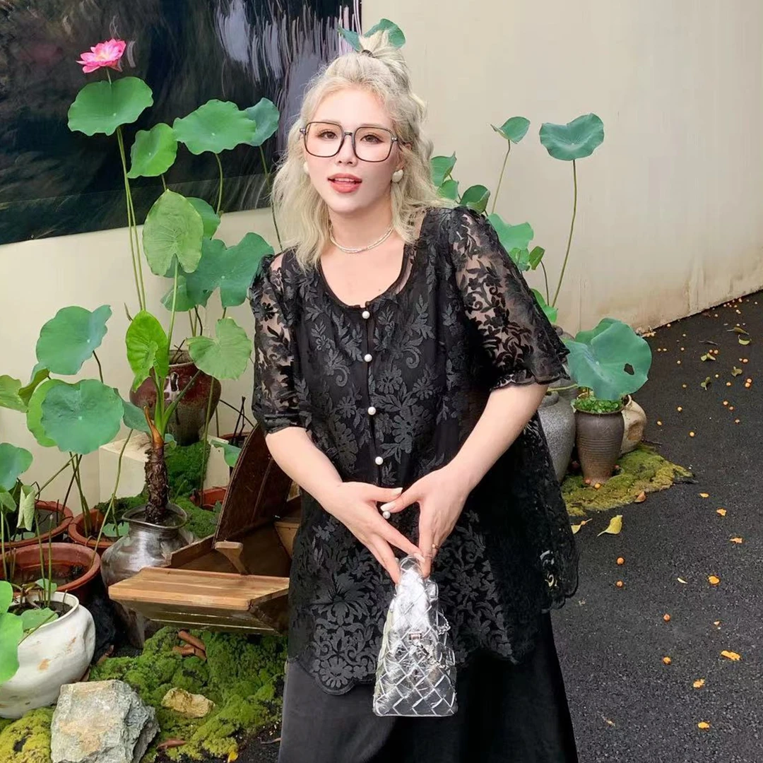 媛子大码宫廷风刺绣蕾丝钩花外套高级感罩衫夏季镂空上衣83228