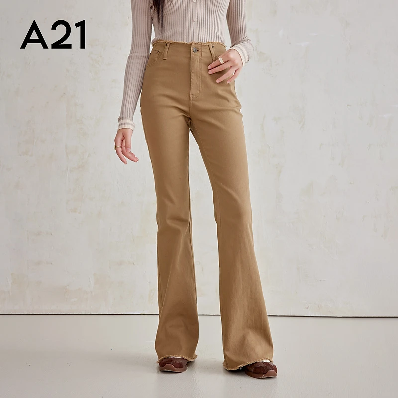 A21女装高腰微喇长梭织裤F443216003