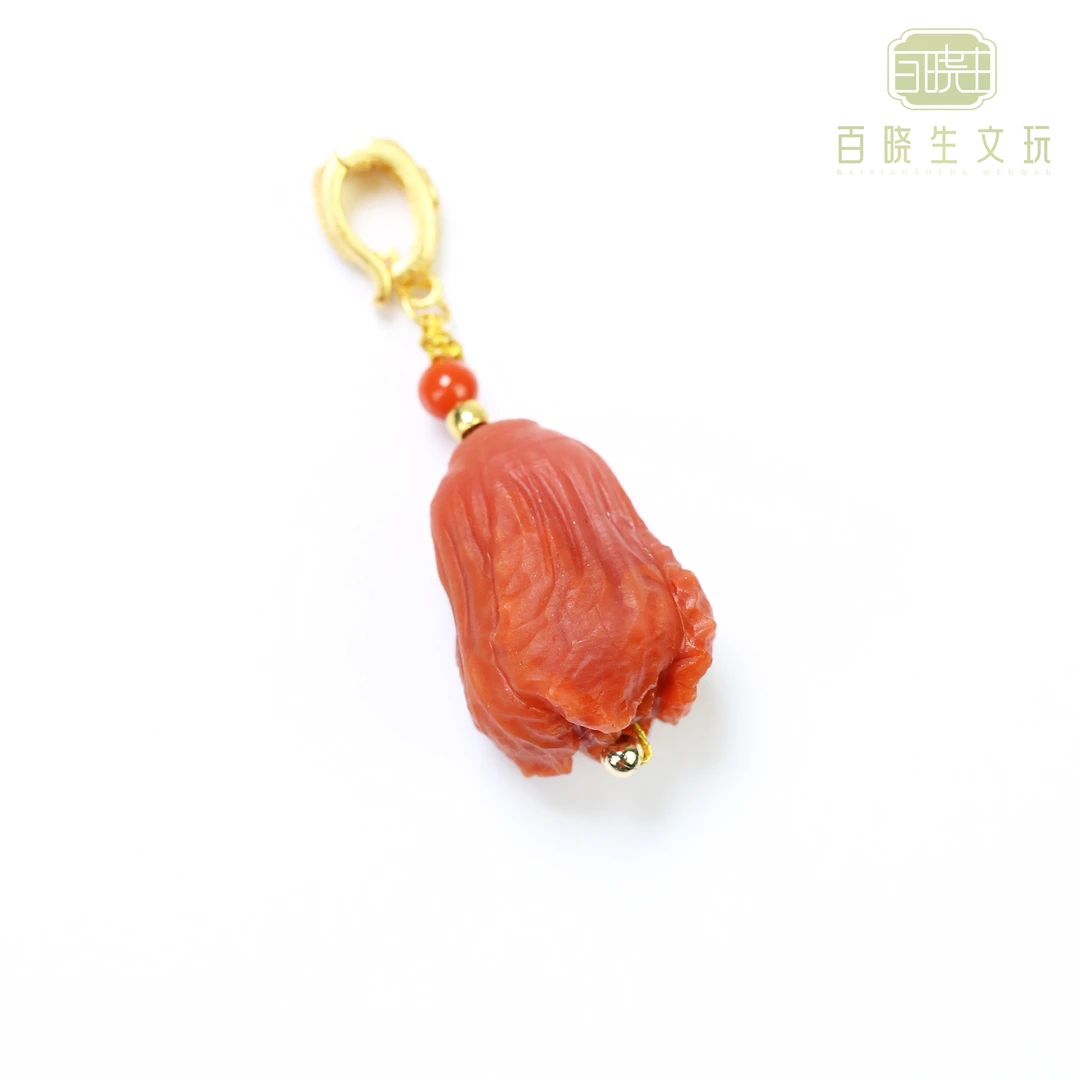 【百晓生】 南红白菜/百财（12*17mm）檀香 吊坠