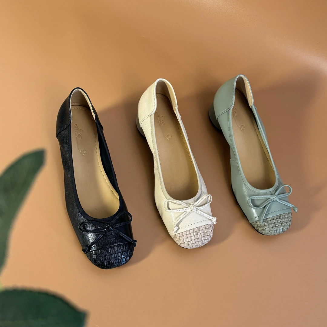 低跟包头编织平底鞋小香风舒适时尚百搭百搭软软鞋休闲夏季真皮