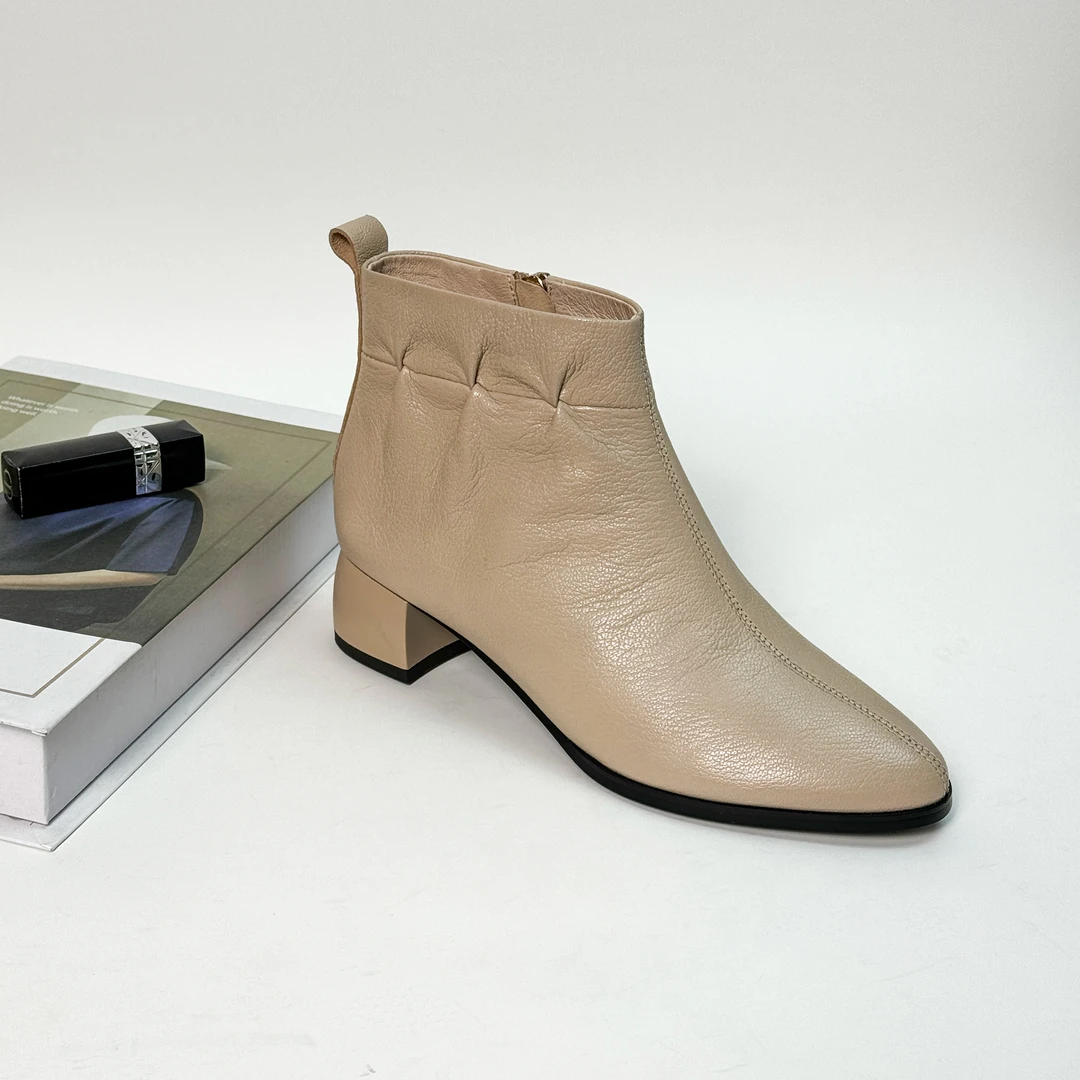 4CM低跟秋季新款短靴气质时尚百搭粗跟高跟尖头女士休闲秋冬单里