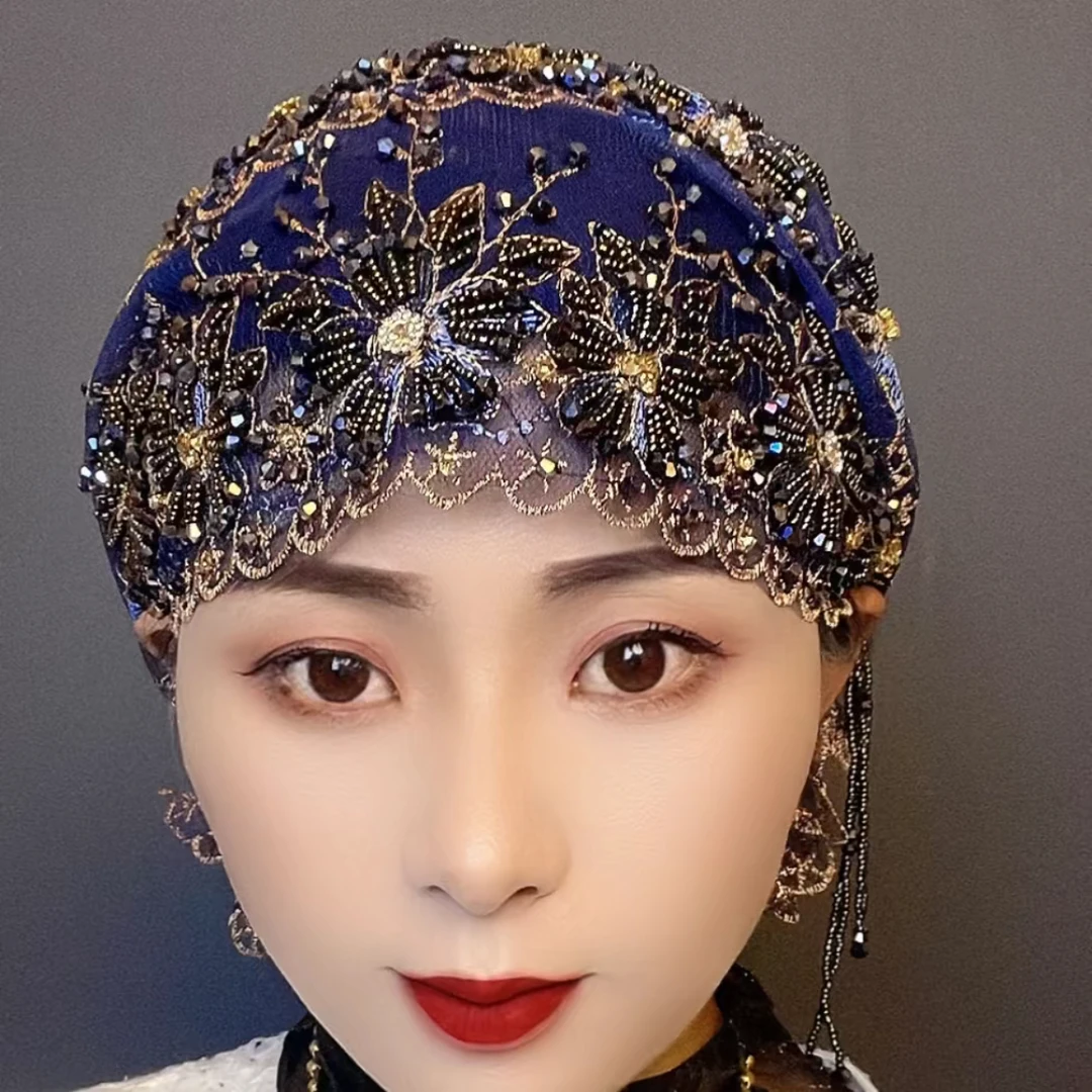 新款太阳花流苏重工刺绣薄款双层爆款手工帽网红头巾帽子包头帽