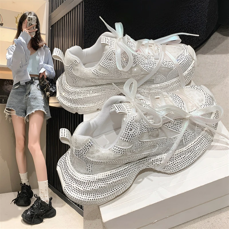 2025年流行老爹鞋女ins夏季薄款透气网红厚底百搭网面休闲鞋女款