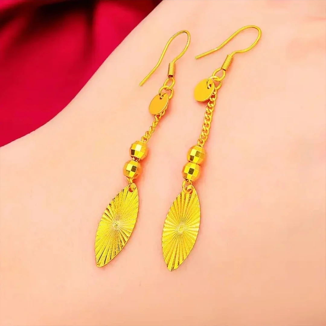 铜合金耳饰 铜合金饰品[树叶耳钩]百搭时尚精美长款气质金枝玉叶
