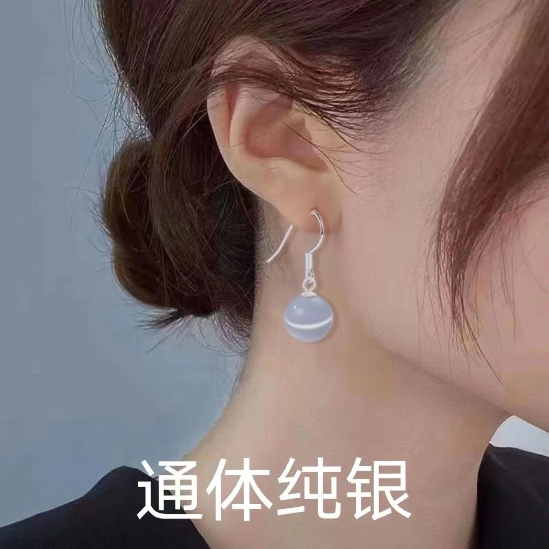 足银合成锆石耳饰 足银猫眼耳钩时尚潮流百搭气质年轻减龄爆款