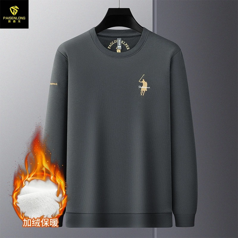 派森龙男装冬季保暖加绒加厚男士卫衣 420G长袖t恤男圆领打底衫