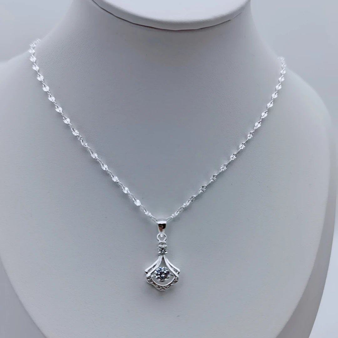 坠链均足银合成锆石 足银9999雪花链纯银百搭+灵动裙摆吊坠50cm
