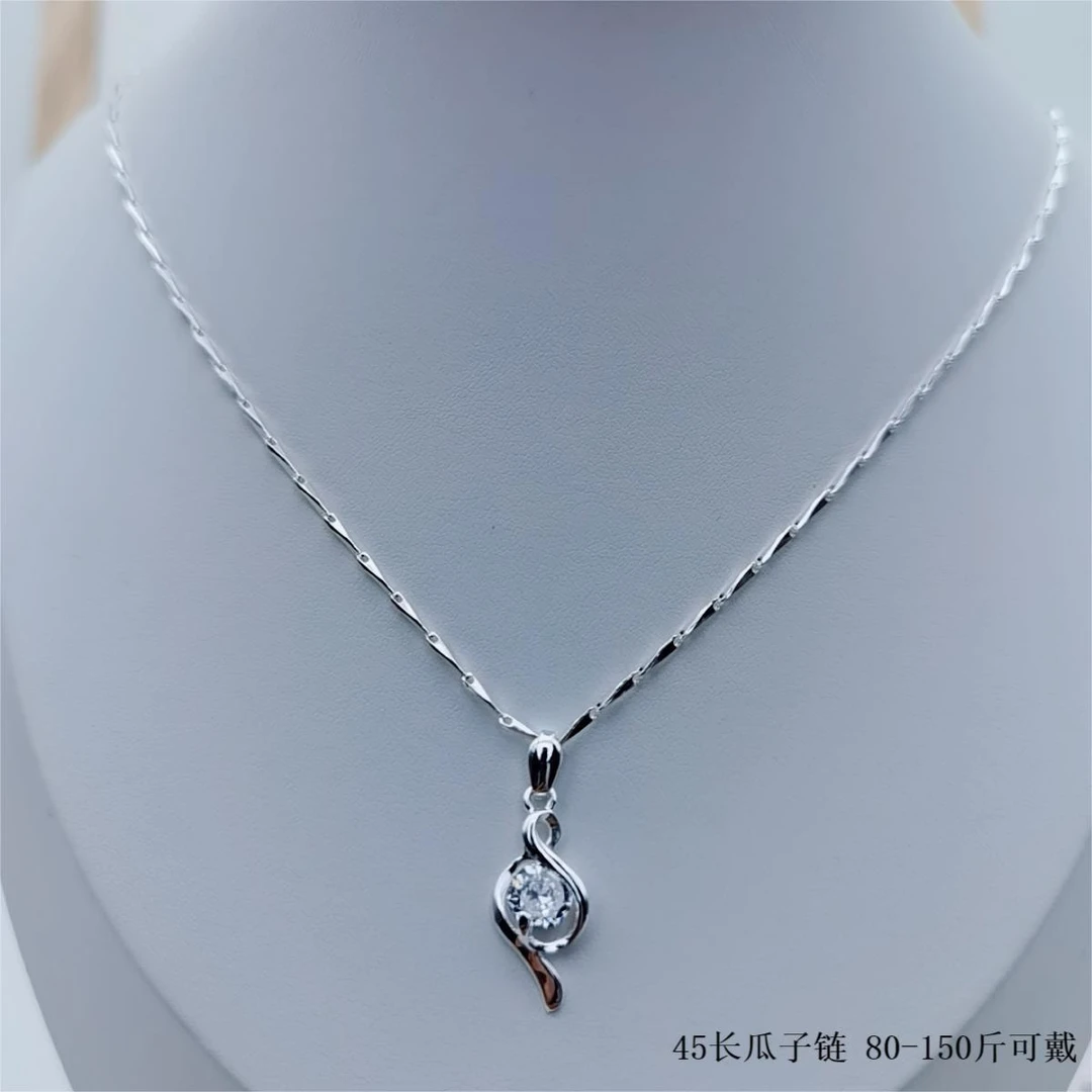 坠链均足银合成锆石 足银999瓜子链纯银轻奢项链+足银丘比特吊坠