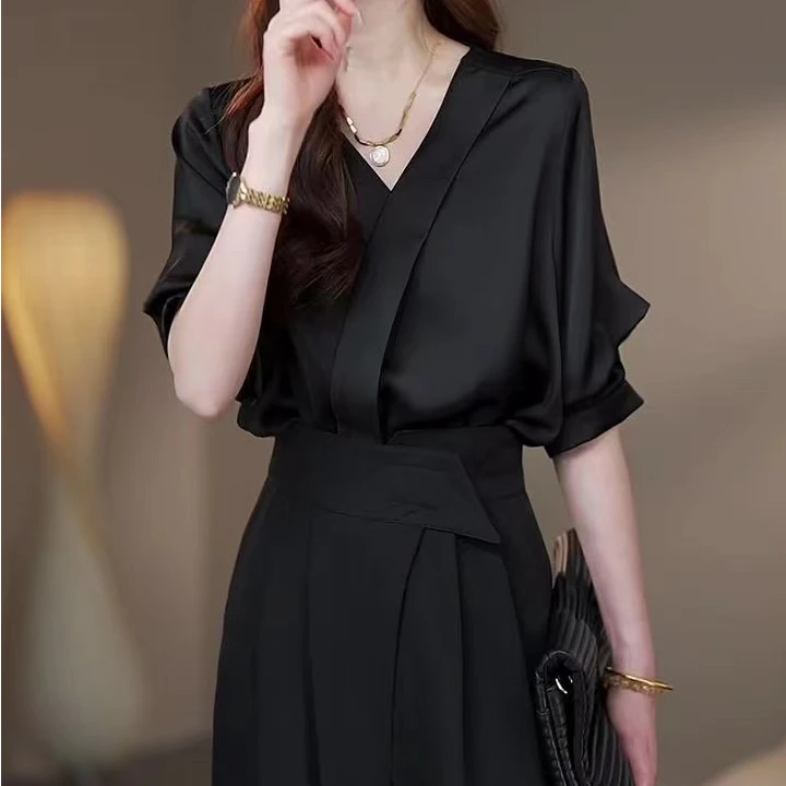 夏季新款轻奢百搭气质韩版衬衣+长裤两件套