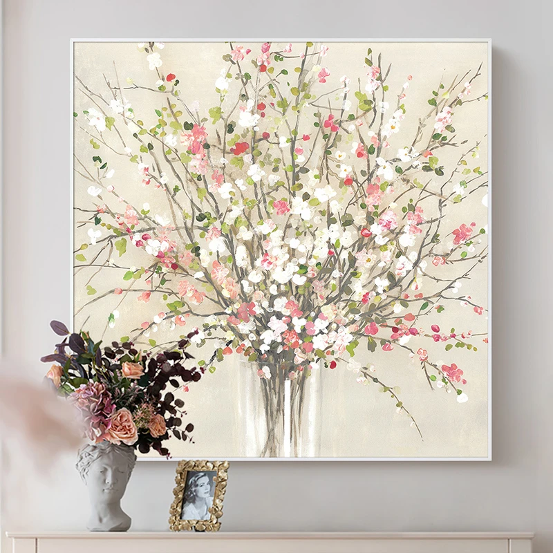 纯手绘油画美式餐厅轻奢风北欧简美玄关花卉卧室墙面壁画装饰挂画