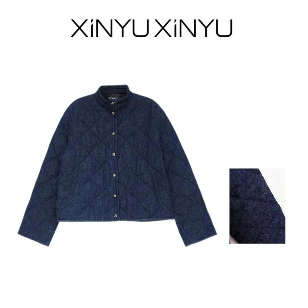 XINYU/芯与『西野』菱格绗线牛仔夹棉棉服 31783 秋冬 保暖 菱形