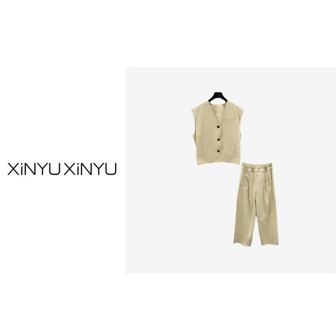 XINYU/芯与G『北岛情书』100棉定制款时尚休闲马甲+长裤套装 20963