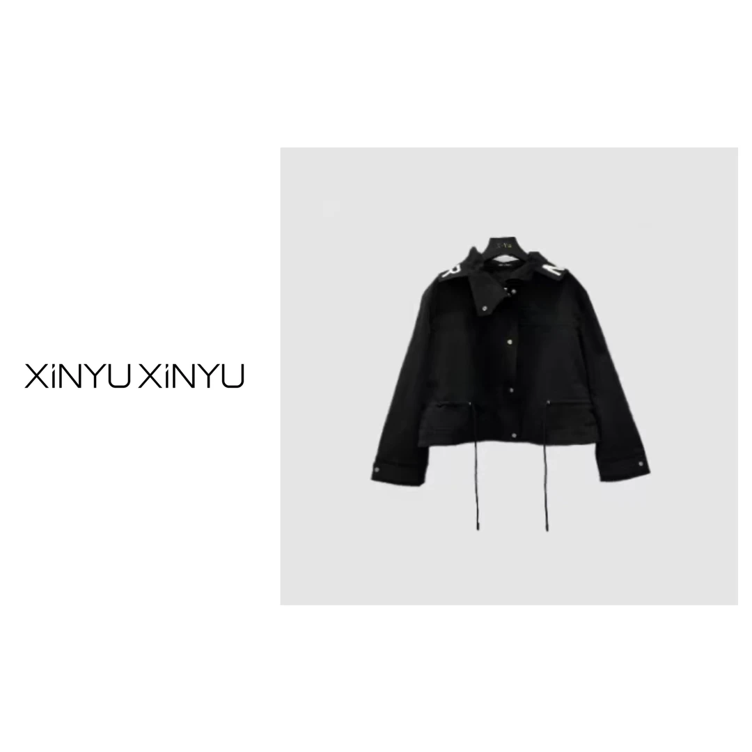 XINYU/芯与G『既白』连帽内字母抽绳短款外套 21708 时尚百搭休闲