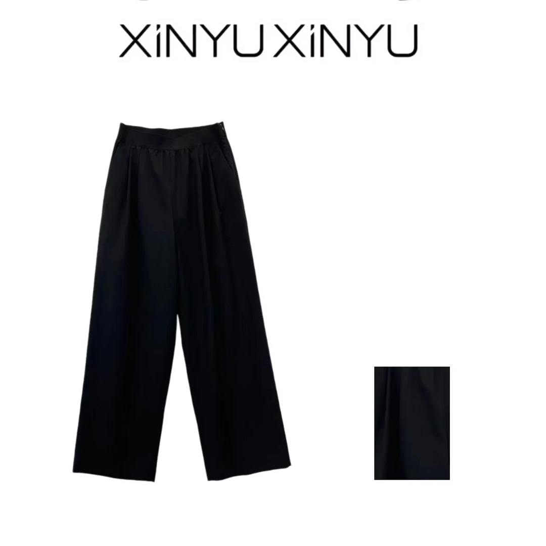 XINYU/芯与『全勤达人』弹力腰直筒西裤 16J179 时尚休闲简约裤子