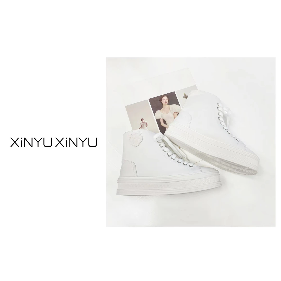 XINYU/芯与『定制虎头』厚底经典运动高帮帆布鞋 XZ3185 白色 潮流