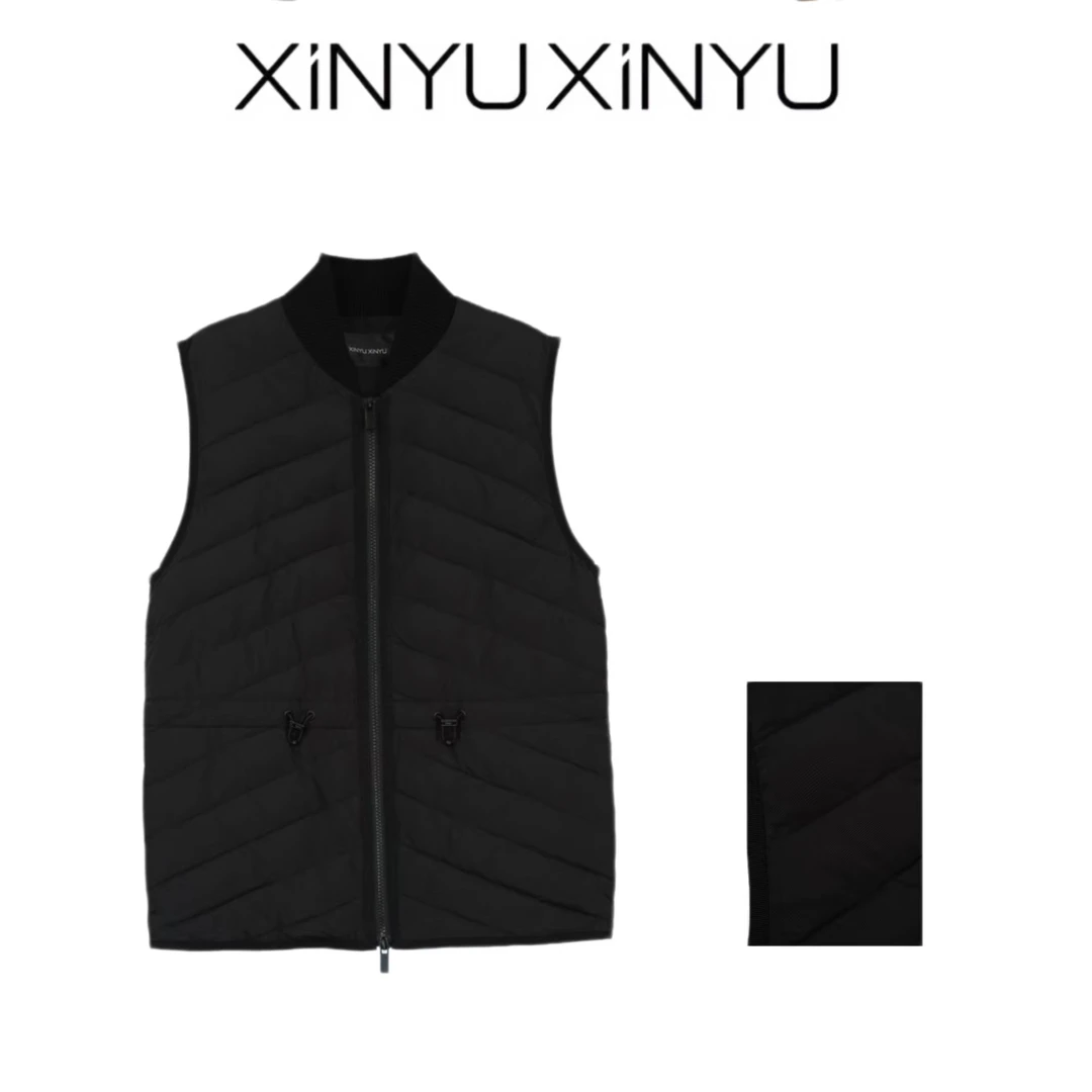 XINYU/芯与『雷迪斯』拼接立领绗斜纹绗线抽绳棉马甲 33465 秋冬