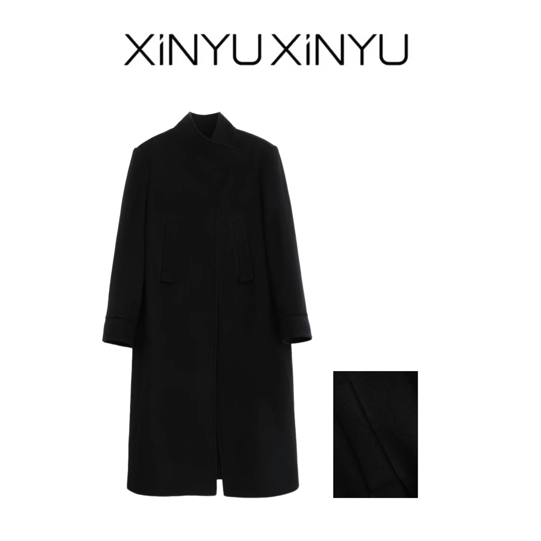XINYU/芯与   立领单排扣双面呢大衣 418189 秋冬 气质 时尚