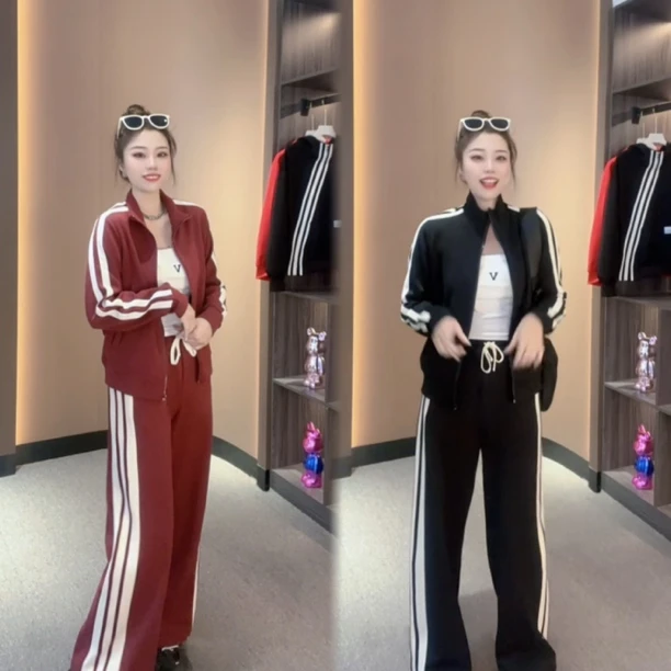 时尚气质运动套装女2024秋秋新款韩版上衣高腰长裤显瘦休闲两件套