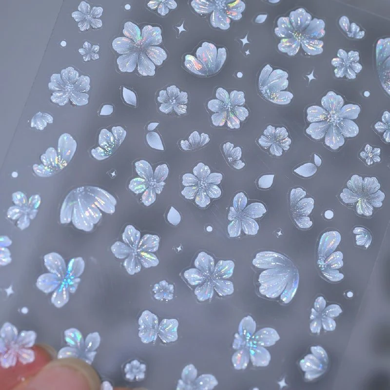 新款冰透蝴蝶竹林美甲贴纸贝壳光液态极光绿蝴蝶网红高级指甲贴纸