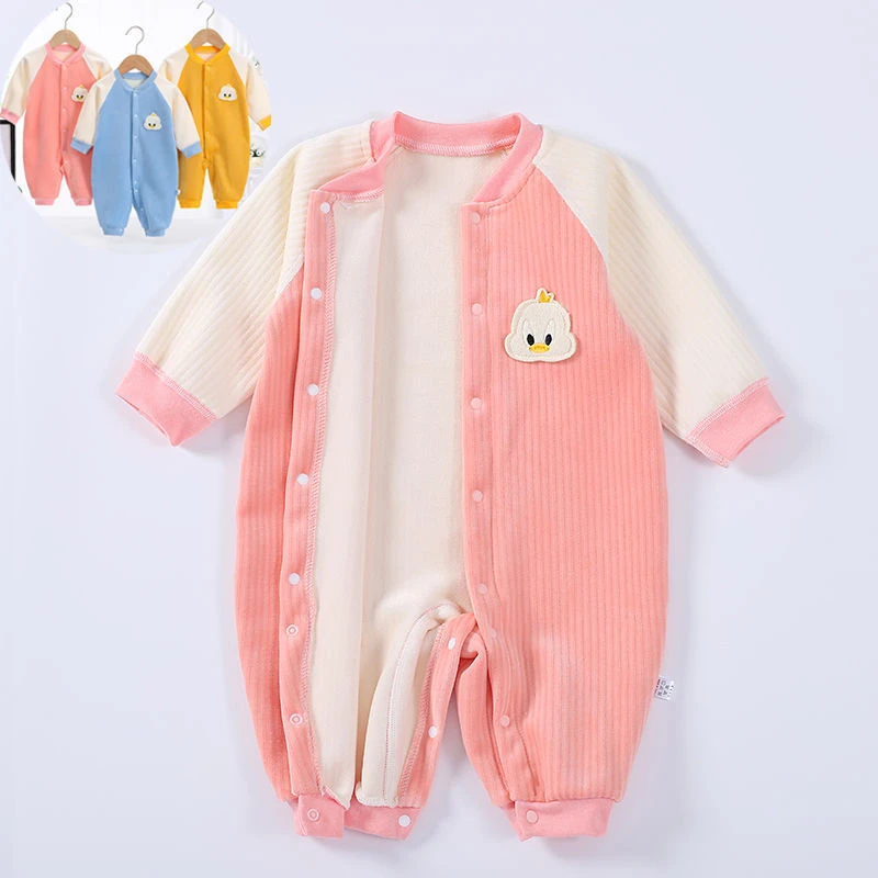 婴儿衣服加绒宝宝春秋款哈衣爬服超萌新生儿连体衣加厚保暖内衣