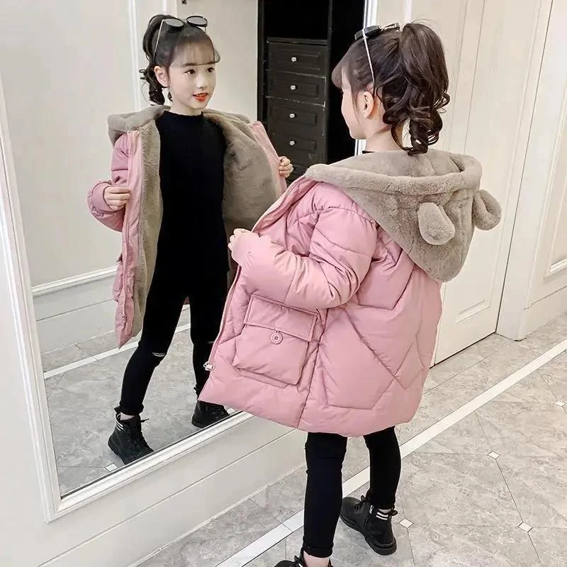 女童秋冬外套加绒棉衣冬装2022新款洋气小女孩棉袄中长款儿童棉服