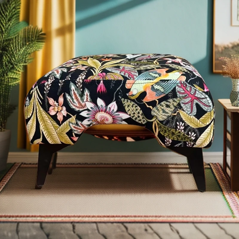 轻奢简约梳妆凳门口换鞋凳 客厅沙发小矮凳印花床尾凳