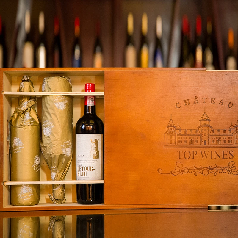 拉图蓝圣干红葡萄酒法国原瓶进口高档红酒750ml六支木箱礼盒装