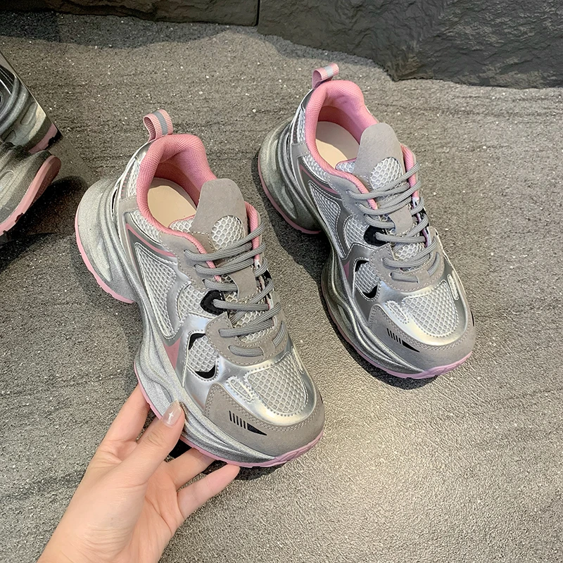 【新款-透气网】2024新款春网红女鞋老爹鞋厚底百搭运动鞋