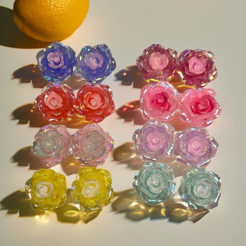电镀夜光双色山茶花DIY树脂自制diy饰品