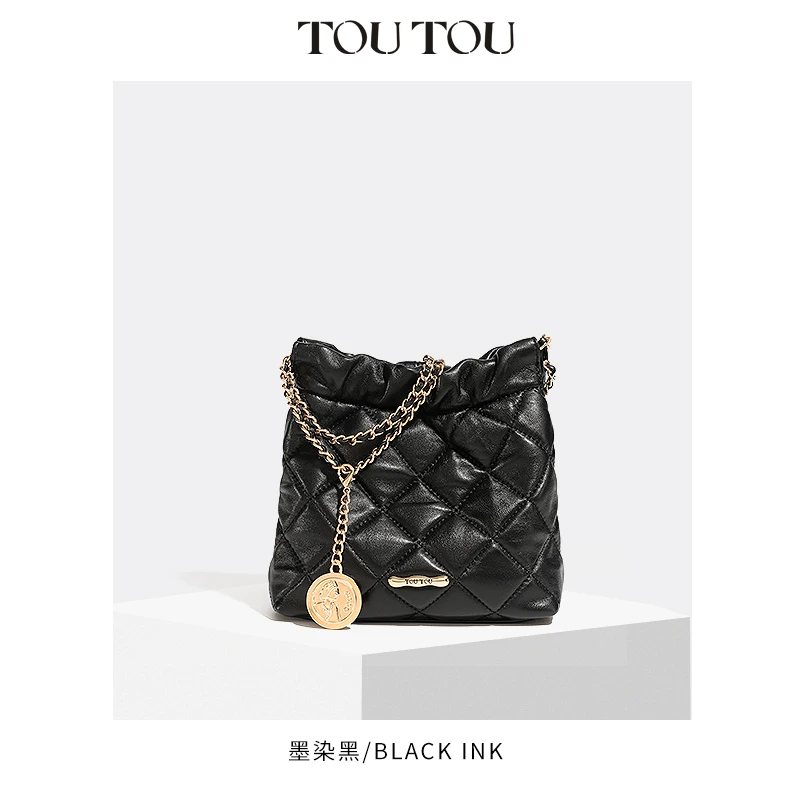 toutou2023新款羊皮菱格流浪包单肩腋下包时尚小香风链条包40310T
