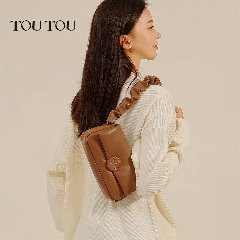 toutou2023秋冬新款原创设计褶皱腋下包一包多用单肩斜挎包40576T