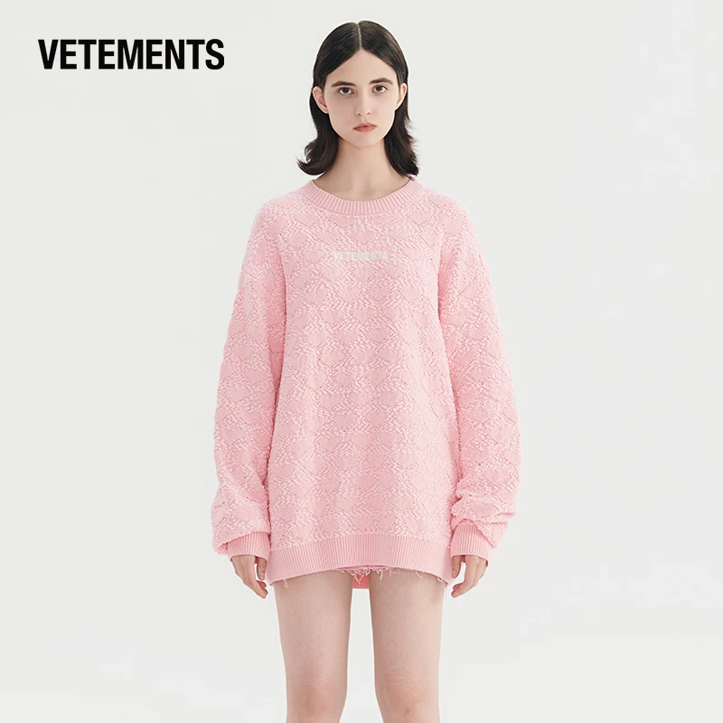 VETEMENTS春季情侣长袖加绒宽松针织衫时尚休闲百搭圆领34170003