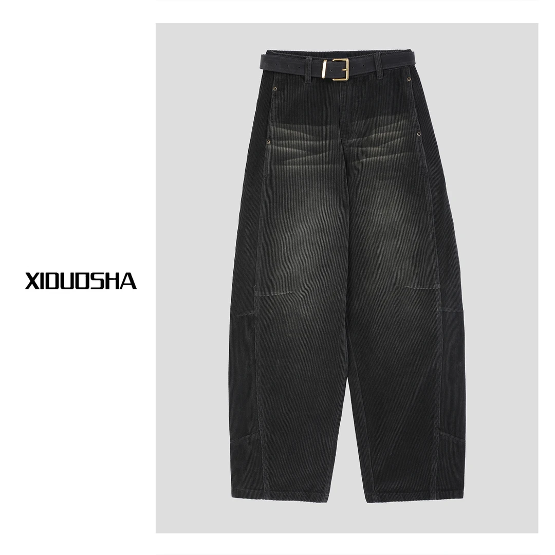 XIDUOSHA/喜朵莎原创设计师款时尚显高显瘦条绒休闲直筒裤XDS748