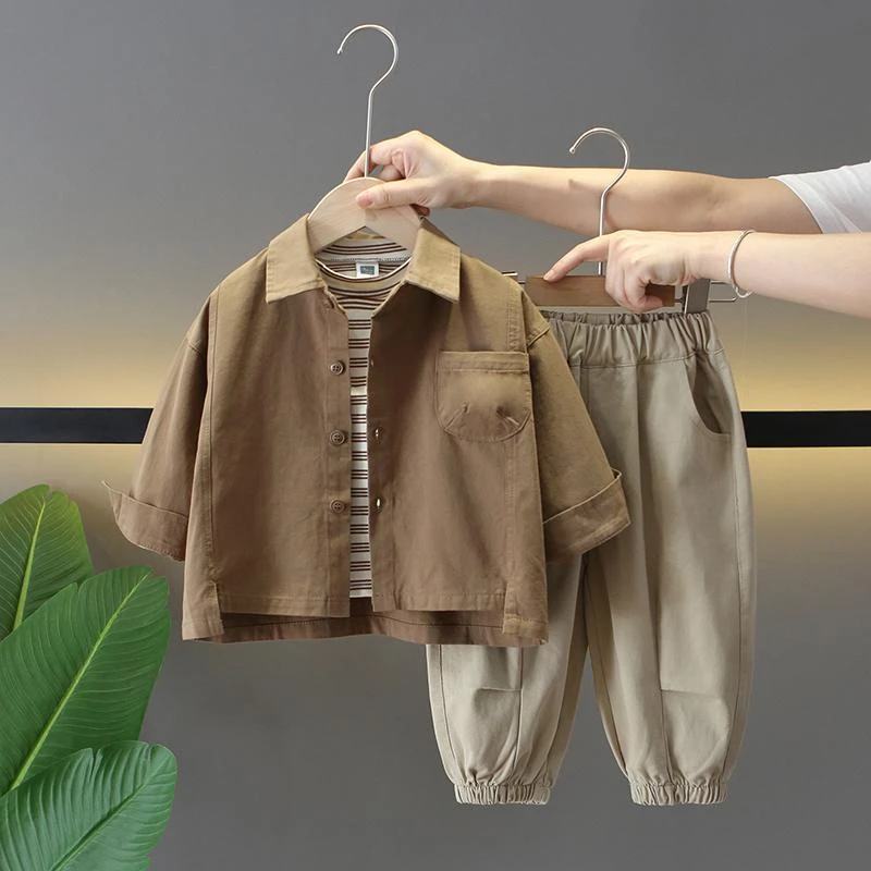 男童春装套装2025新款帅气儿童春秋季外套三件套男宝宝韩版衣服潮