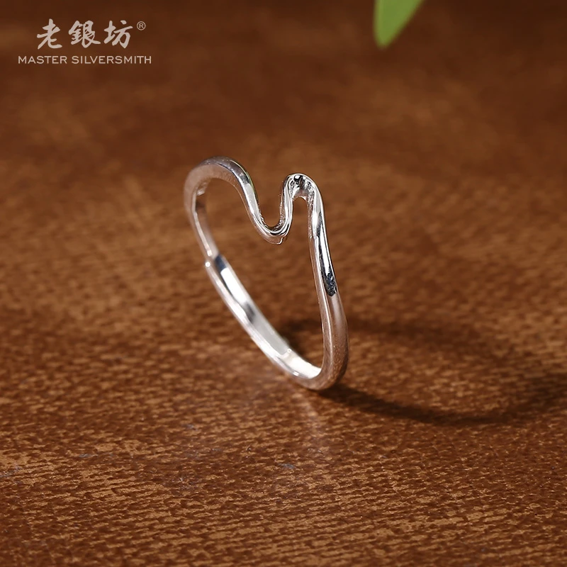 老银坊 足银戒指 足银时尚简约飘带戒指 00311845