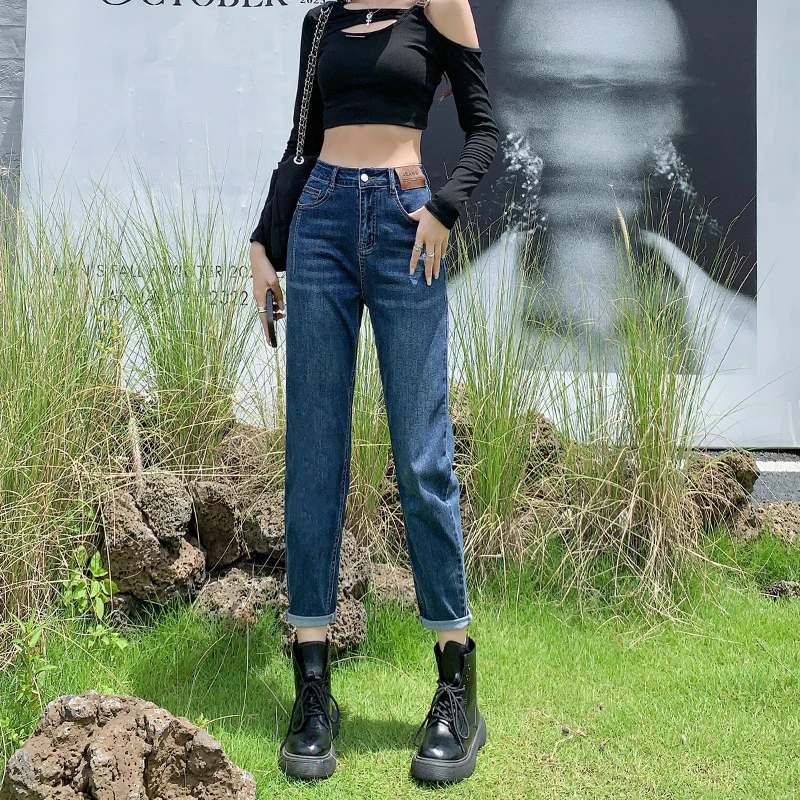 弹力牛仔裤女2023年秋季宽松新款高腰显瘦小个子哈伦老爹裤女春秋