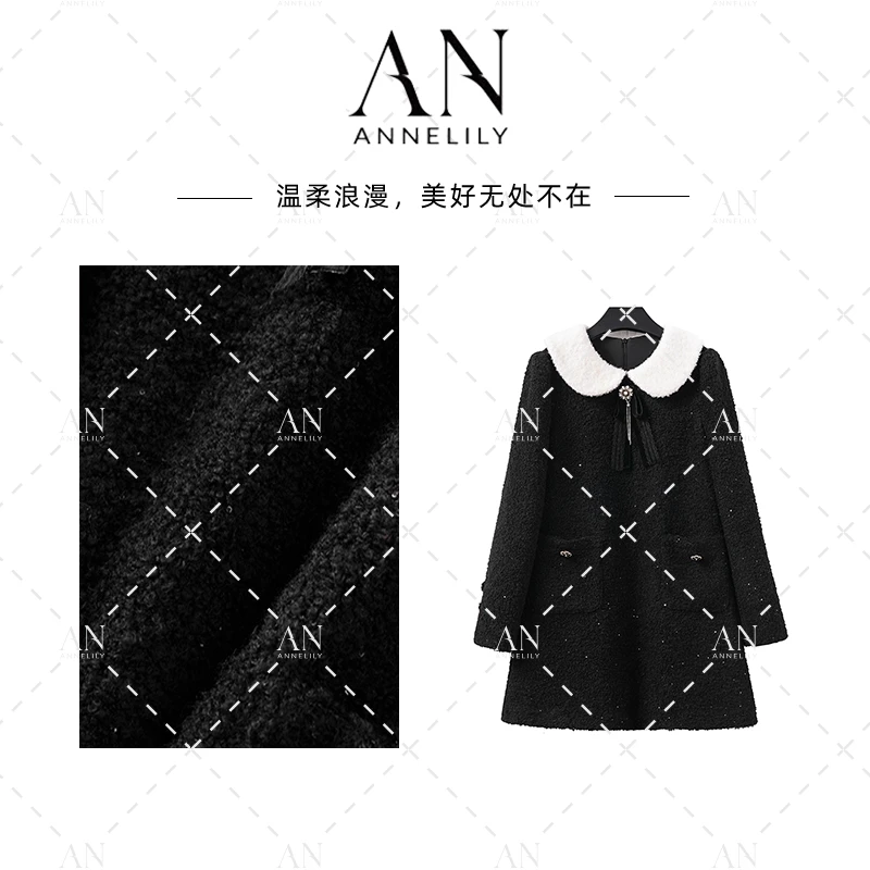 ANNELILLY【芷涵】设计师款百搭轻奢洋气翻领连衣裙AQ2411069