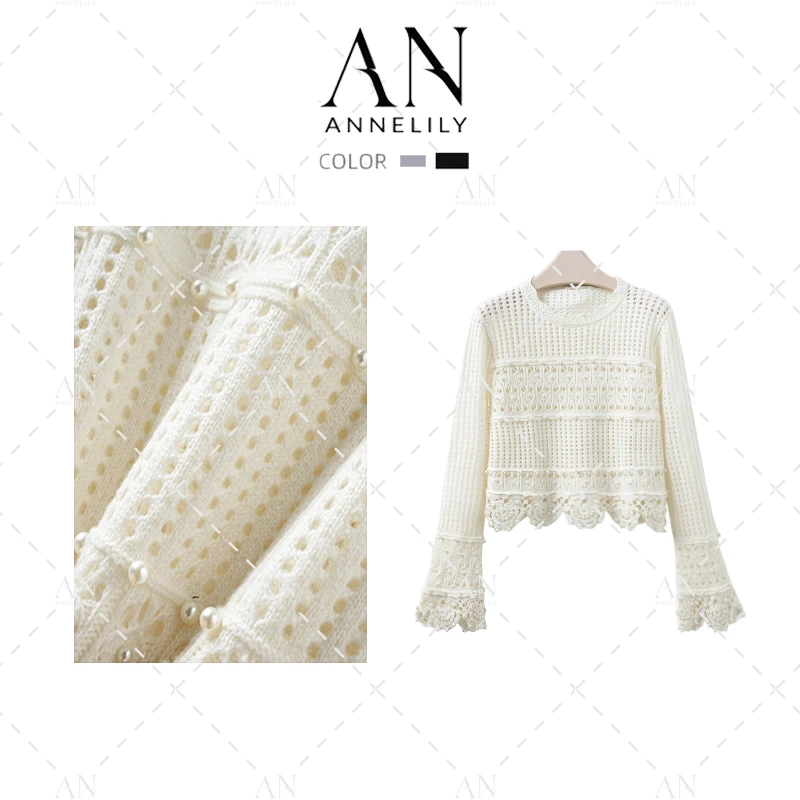 ANNELILY【白苏】新款设计感精致百搭重工针织毛衣AC2409032